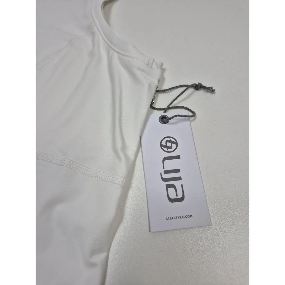 Lija Tank Dress Womens Large White Short Golf Mock Neck Zip A-Line NWT FLAW